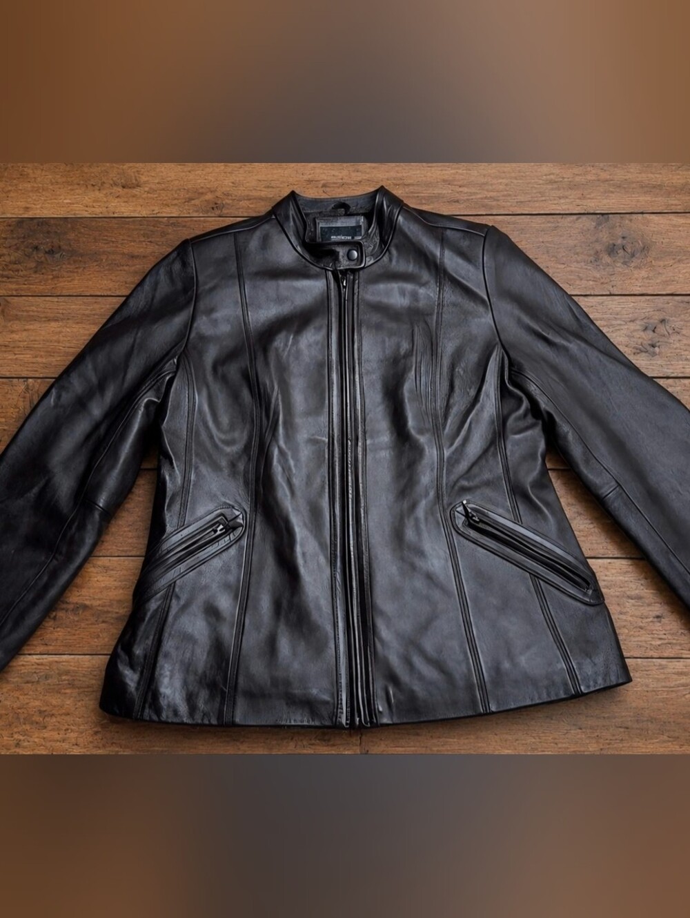 Marvin Richards Womans Black Leather Zip Front Jacket Size Large